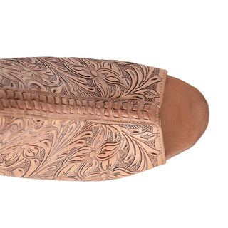 Dalton's Ridge Hand-Tooled Leather Open-Toe Booties in Tan