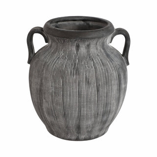 Ceramic Ribbed Texture Weathered Handle Vase – Black, 10 in.