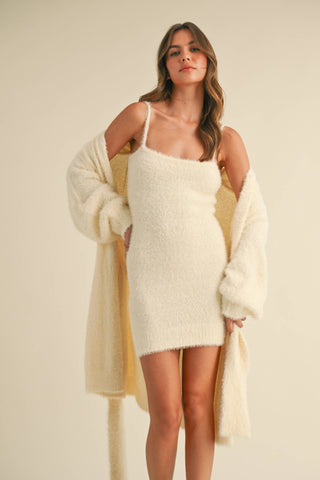 SOFT SLEEVELESS TUBE MINI DRESS AND CARDIGAN SET