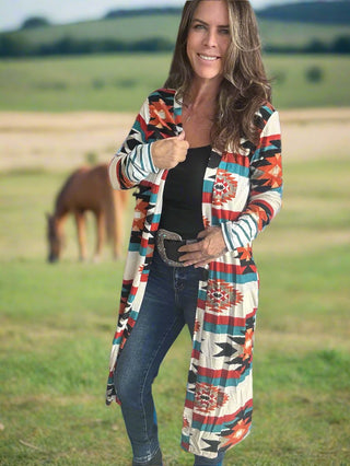 Geometric Front Long Cardigan