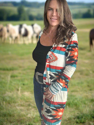 Geometric Front Long Cardigan