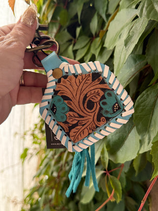 Blue Lotus Leather Keychain