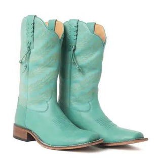 Midnight Trail Embroidered Leather Boots in Shadow Green