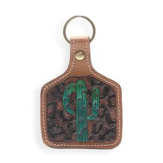 Saguaro Mist Hand-Tooled Leather Key Fob