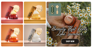 Collage of beauty products with a 'Shop Now' button and text 'Beauty That Feels Like Summer'.