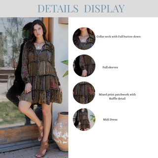 Amber Mosaic | Mixed Motif Babydoll Shirt Dress
