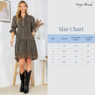 Vintage Romance Stone-Washed Baby Doll Dress with V-Neck