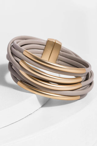 Tubular Leather Metal Bracelet