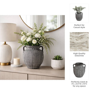 Ceramic Ribbed Texture Weathered Handle Vase – Black, 10 in.
