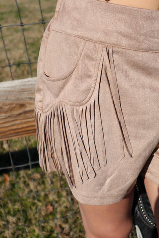 Holy Moly Vegan Suede Fringe Shorts