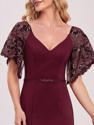 Maxi V Neck Party Dress with Flare Sleeves