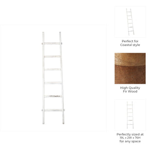 White Wooden Coastal Decorative Ladder, 76 in.