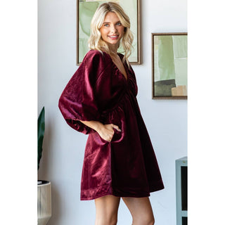 Holiday Glow Velvet V-neck Short Dress