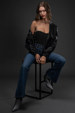 Zip-Up Faux Leather Bomber Jacket – Sleek, Structured & Boutique-Polished