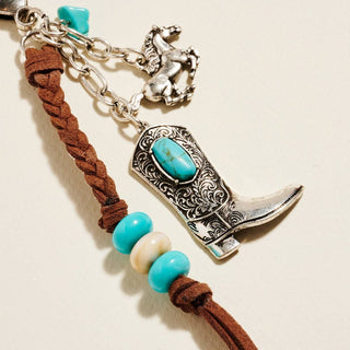 Braided Semi Precious Cowgirl Bag Charm Keychain
