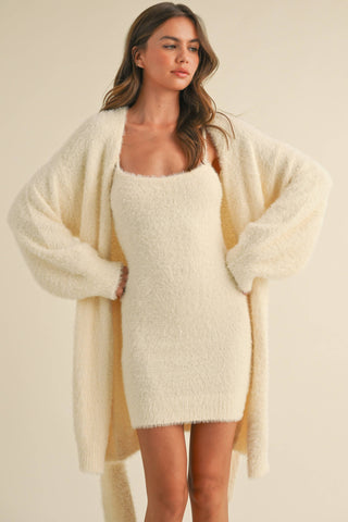 SOFT SLEEVELESS TUBE MINI DRESS AND CARDIGAN SET
