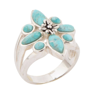 Floral Blue Turquoise & Silver Statement Ring