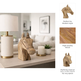 Handcrafted Wood Horse Head Figurine – Brown, 11 in.