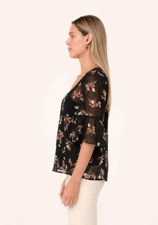 Sheer Floral Button Down Blouse