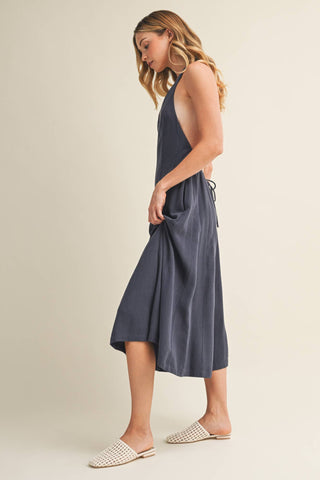 Midnight Blue Halter Wide-Leg Jumpsuit