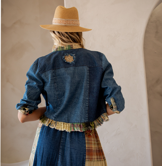 Western Boho Chic Patchwork Cropped Denim Jacket