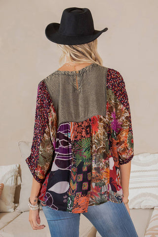 Bohemian Tiered Patchwork Blouson Top