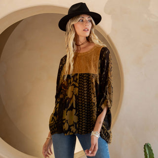 Bohemian Tiered Patchwork Blouson Top