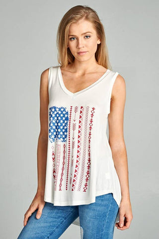 4th of July American Flag Print Flowy V-Neck Tank Top