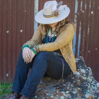 Genuine Leather Wide Cuff Bracelet w/ Large Natural Turquoise Chunks
