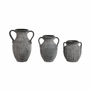 Ceramic Ribbed Texture Weathered Handle Vase – Black, 10 in.
