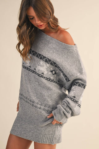 FROSTY REINDEER OFF THE SHOULDER COZY SWEATER SKIRT SET