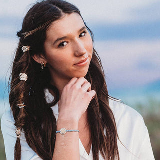 Wonder Soft Creams and Blues with Pearls and Gold Hair Tie Bracelets