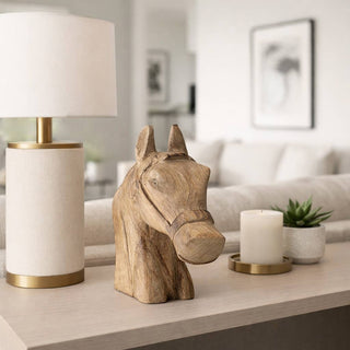 Handcrafted Wood Horse Head Figurine – Brown, 11 in.
