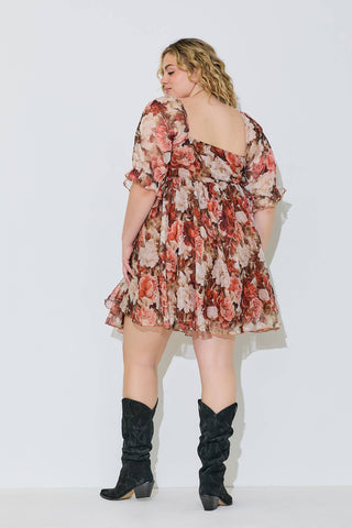 Spice Blossom Puff Sleeve Dress