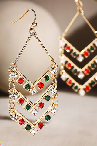 Chevron Dangle Earrings With Rhinestones