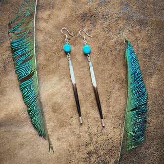 Porcupine Quill & Turquoise Earrings - Silver
