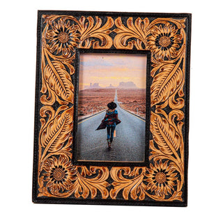 Wyburn Canyon Hand-Tooled Leather Sunflower Photo Frame