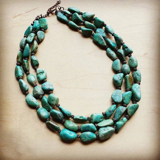 Large Triple Strand Natural Turquoise & Copper Collar Necklace
