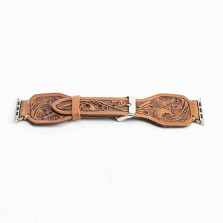 Lone Star Hand-Tooled Leather Apple Watch Band in Antique Saddle Brown