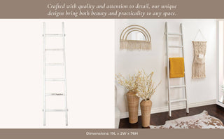 White Wooden Coastal Decorative Ladder, 76 in.