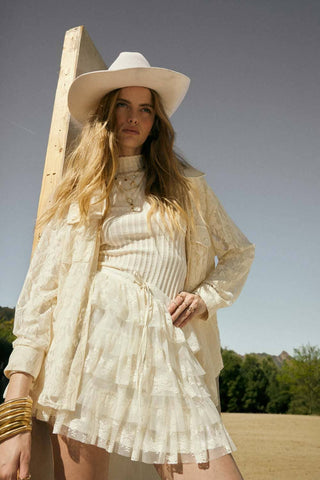 Lace and Tulle Tiered Ruffle Mini Skirt