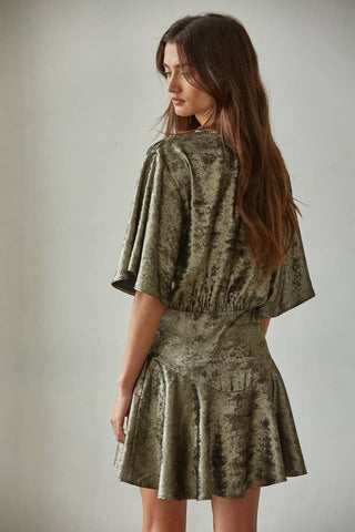 Woven Polyester Lurex Short Sleeve Flare Mini Dress