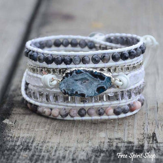Labradorite White Jade & Druzy Wrap Bracelet