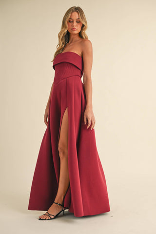 Structured Scuba Corset Dress – Maxi Length, Party-Ready Slit