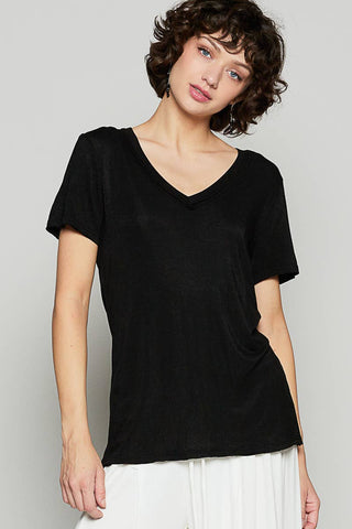 Stone Washed V-Neck Short Sleeve Top
