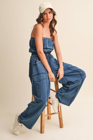 Strapless Barrel Pants Jumpsuit with Tie Waist | Laciann Collective
