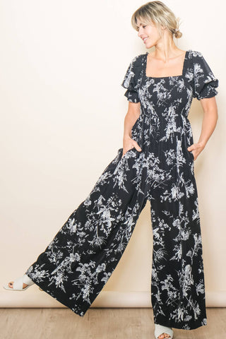 Vintage-Inspired Square Neck Floral Jumpsuit