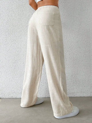 Cream Cotton Linen Straight Leg Pants