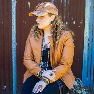 Genuine Leather Narrow Cuff with Aqua Terra Stones