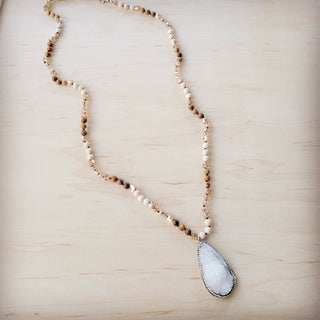 Picture Jasper Beaded Necklace w/ Druzy Pendant